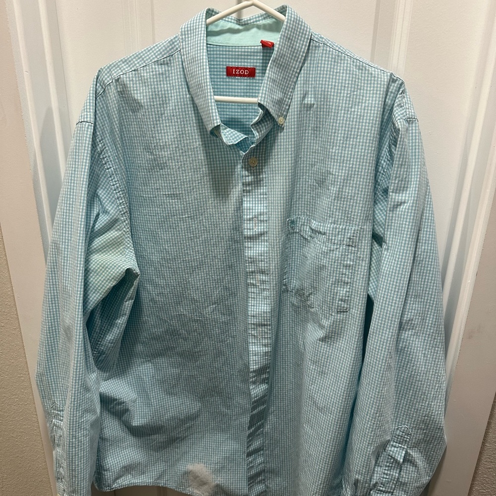Blue and white checkered Izod button down